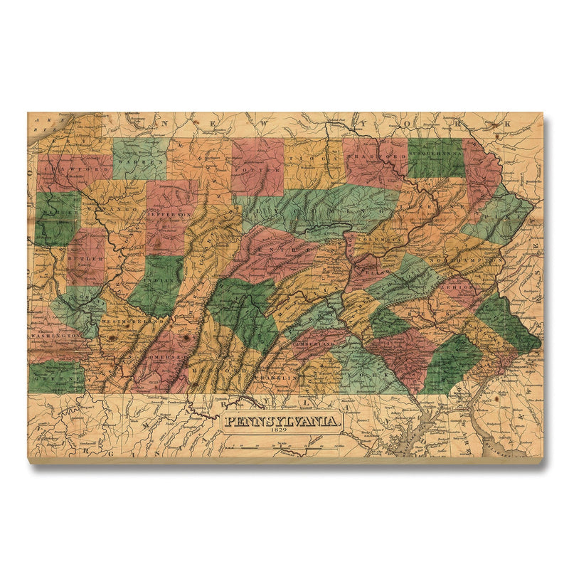 Pennsylvania Map from 1829 DaydreamHQ Grand Wood Wall Art 36x24