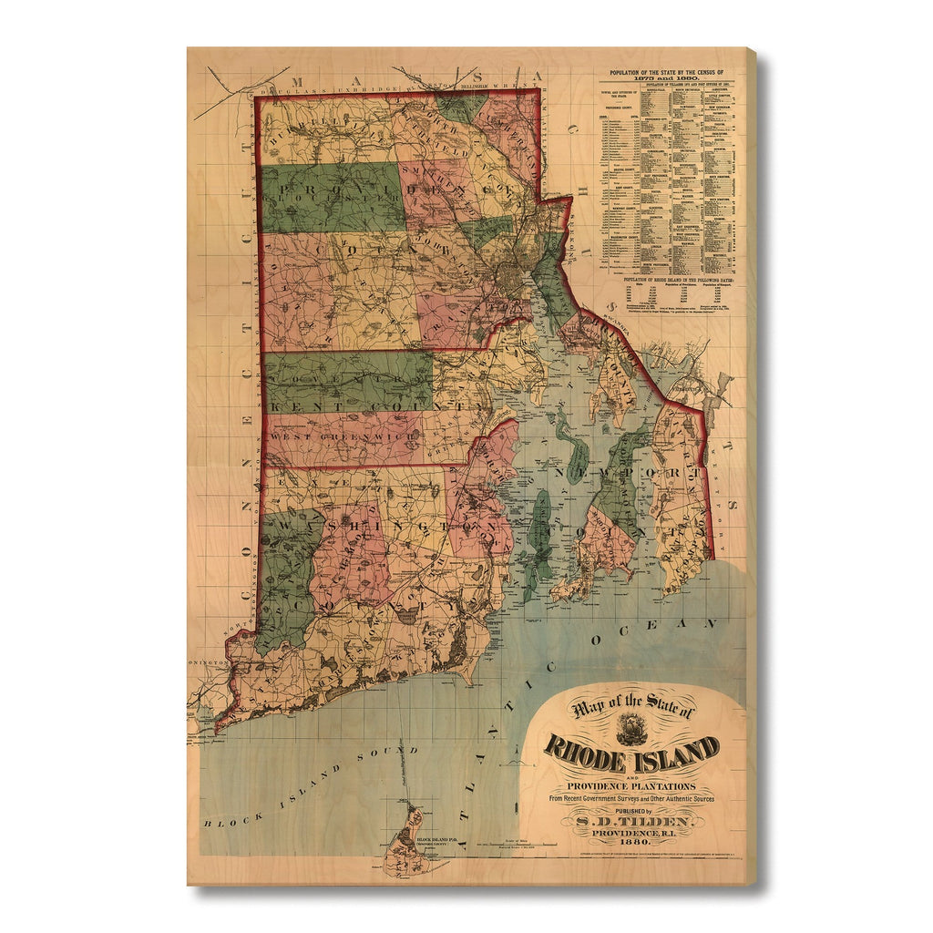 Rhode Island Map from 1880 DaydreamHQ Grand Wood Wall Art 32x48