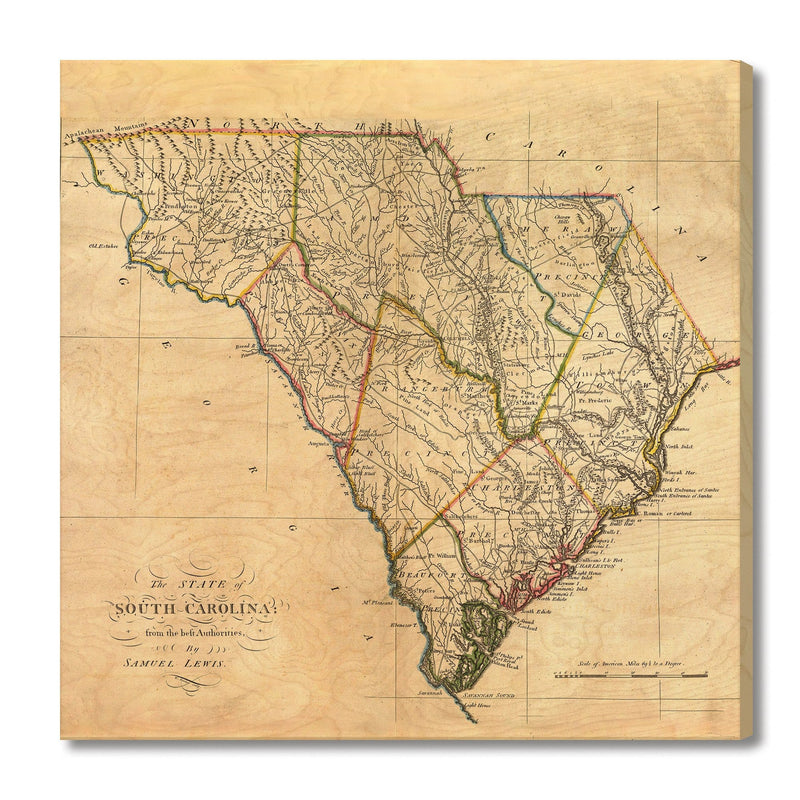 South Carolina Map from Map from 1814 DaydreamHQ Grand Wood Wall Art 32x32