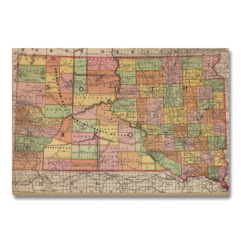 South Dakota Map from 1897 DaydreamHQ Grand Wood Wall Art 48x32