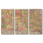 South Dakota Map from 1897 DaydreamHQ Grand Wood Wall Art 60x40 (3pc set)