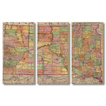South Dakota Map from 1897 DaydreamHQ Grand Wood Wall Art 72x48 (3pc set)