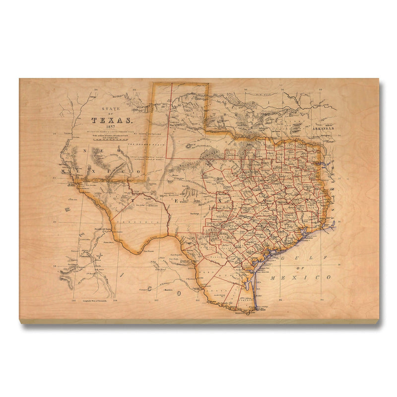 Texas Map from 1857 DaydreamHQ Grand Wood Wall Art 36x24
