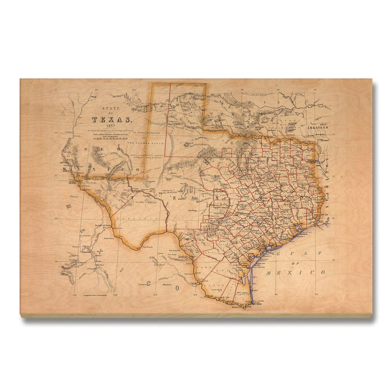 Texas Map from 1857 DaydreamHQ Grand Wood Wall Art 48x32