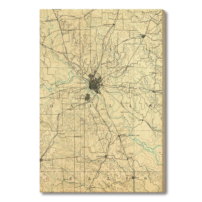 Dallas, Texas Map from 1893 DaydreamHQ Grand Wood Wall Art 24x36