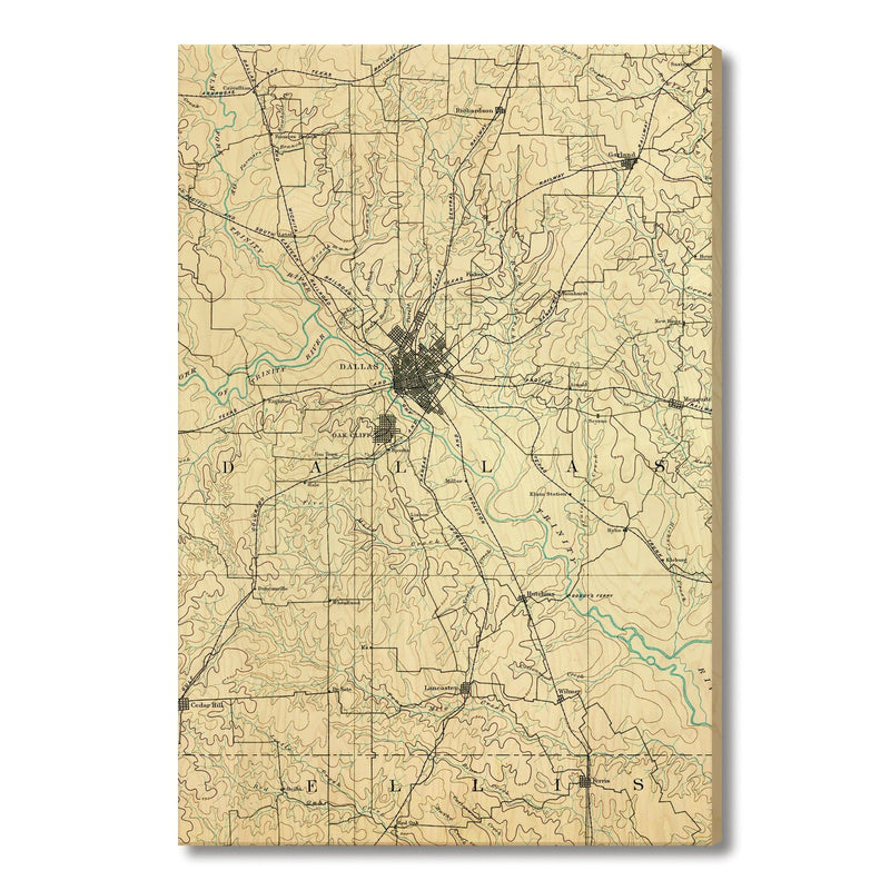 Dallas, Texas Map from 1893 DaydreamHQ Grand Wood Wall Art 32x48