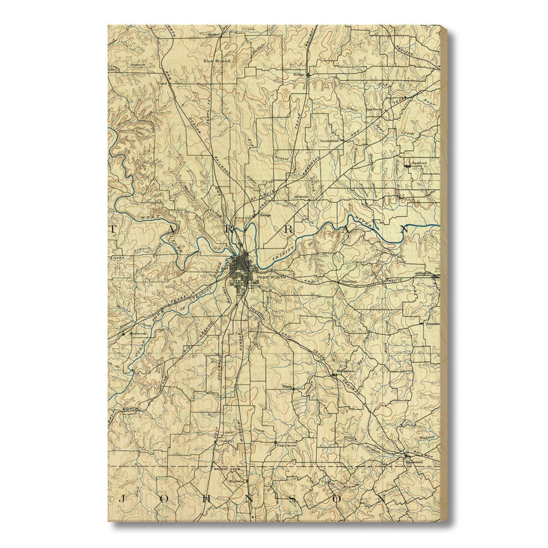 Fort Worth, Texas Map from 1894 DaydreamHQ Grand Wood Wall Art 24x36