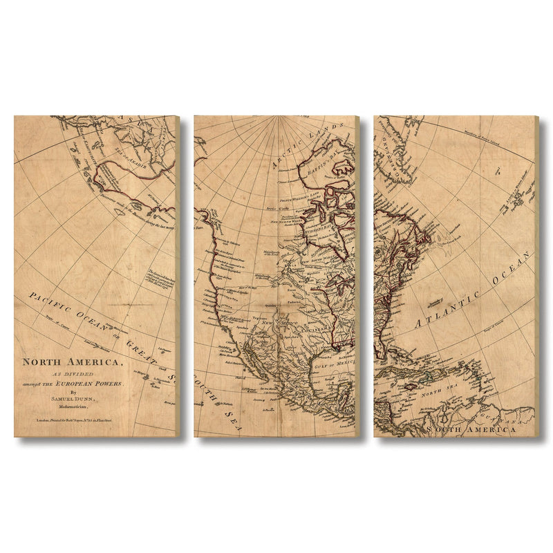 America As Divided By European Powers Map from 1774 DaydreamHQ Grand Wood Wall Art 72x48 (3pc set)