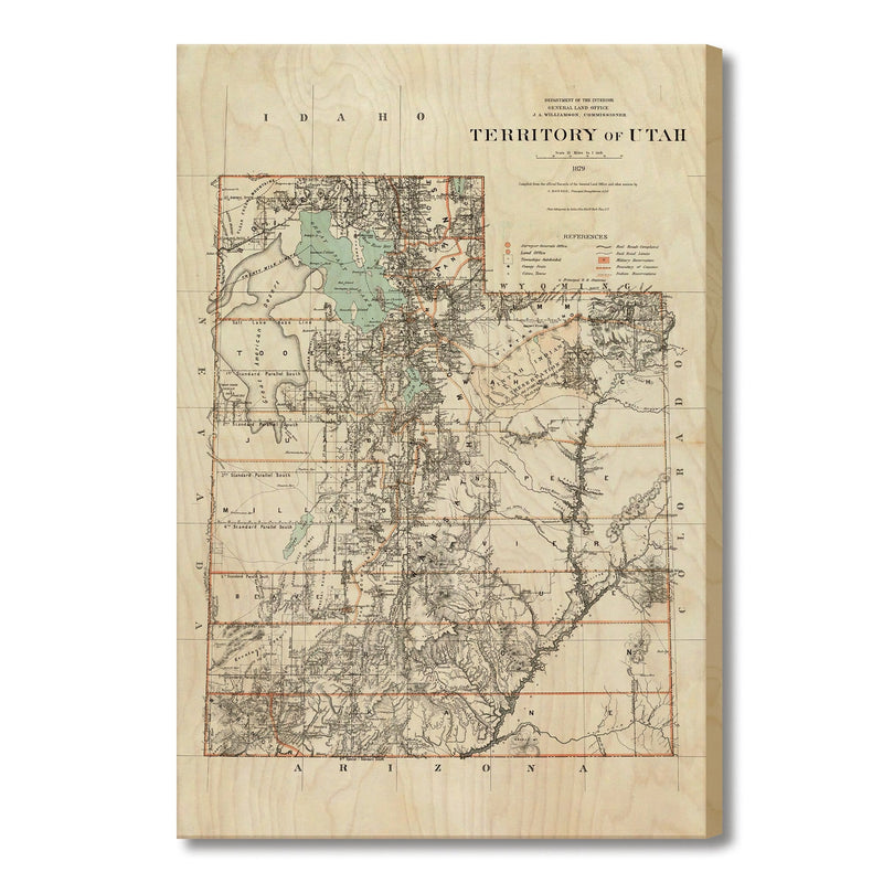 Utah Map from 1879 DaydreamHQ Grand Wood Wall Art 18x24