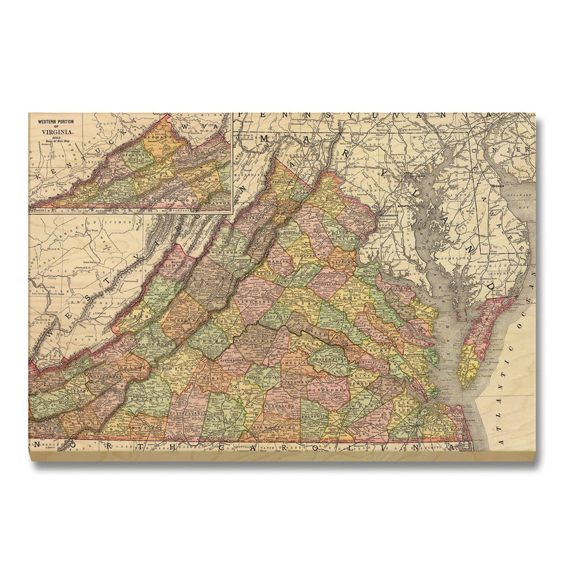 Virginia Map from 1897 DaydreamHQ Grand Wood Wall Art 24x18