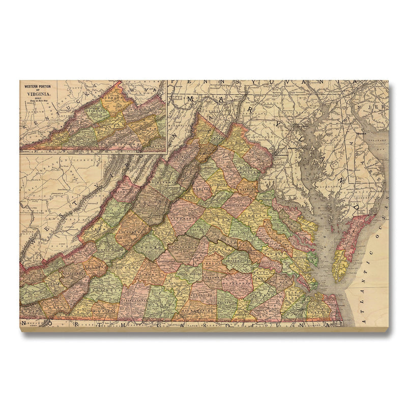 Virginia Map from 1897 DaydreamHQ Grand Wood Wall Art 36x24