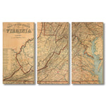 Virginia Map from 1863 DaydreamHQ Grand Wood Wall Art 72x48 (3pc set)