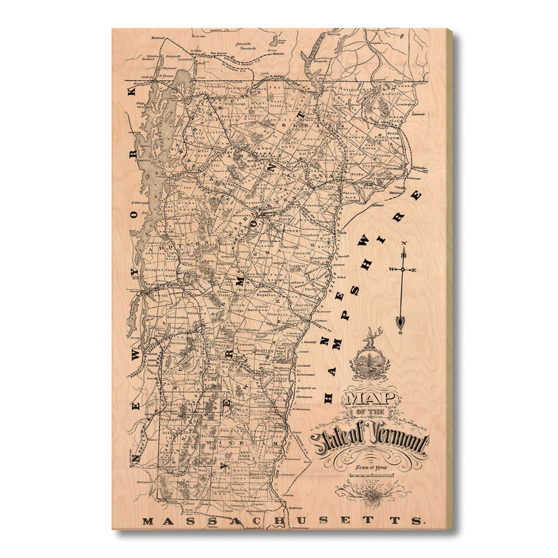 Vermont Map from 1898 DaydreamHQ Grand Wood Wall Art 32x48