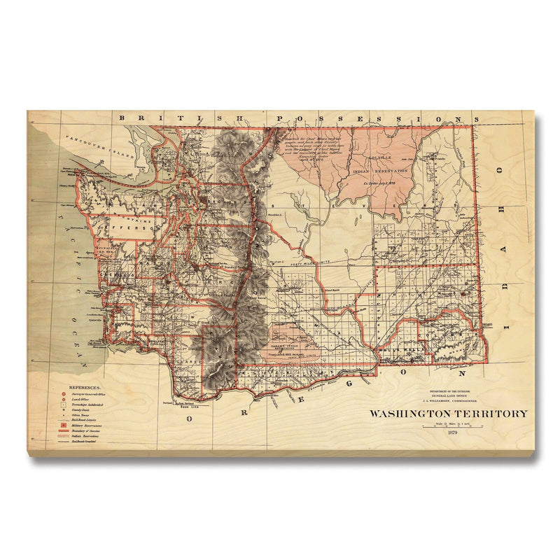 Washington Map from 1879 DaydreamHQ Grand Wood Wall Art 36x24