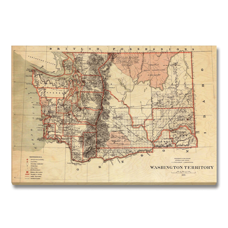 Washington Map from 1879 DaydreamHQ Grand Wood Wall Art 48x32