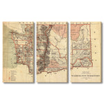 Washington Map from 1879 DaydreamHQ Grand Wood Wall Art 60x40 (3pc set)