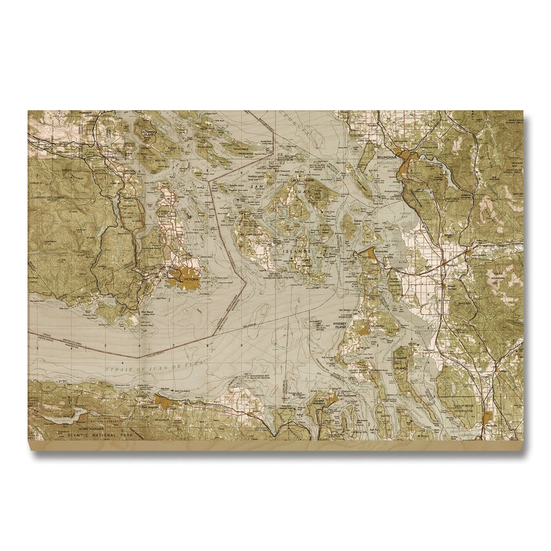 The Puget Sound & San Juan Islands Map from 1957 DaydreamHQ Grand Wood Wall Art 24x18