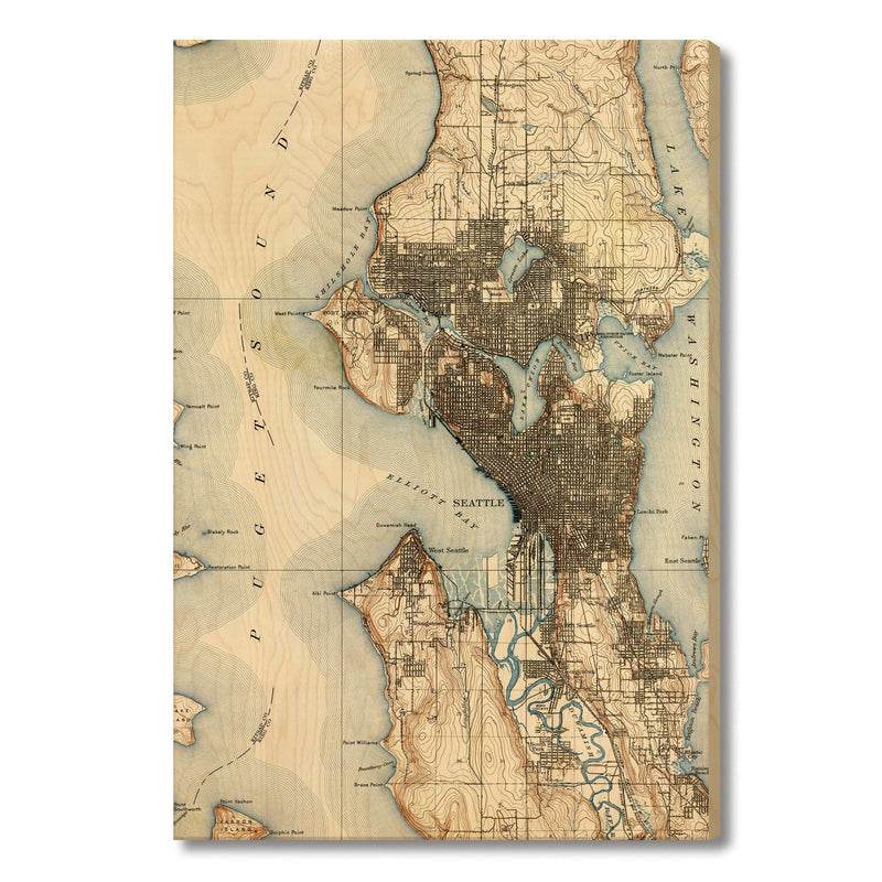 Seattle, Washington Map from 1909 DaydreamHQ Grand Wood Wall Art 24x36