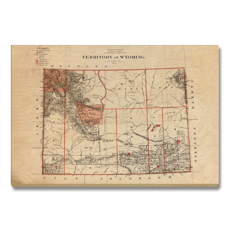 Wyoming Map from 1879 DaydreamHQ Grand Wood Wall Art 36x24