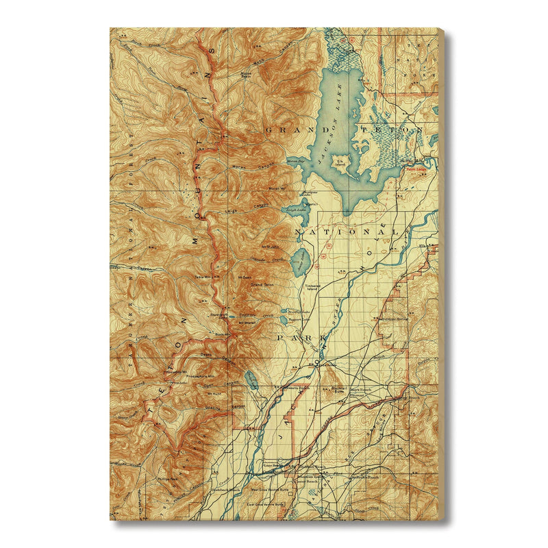 Grand Teton National Park, Wyoming Map from 1899 DaydreamHQ Grand Wood Wall Art 32x48