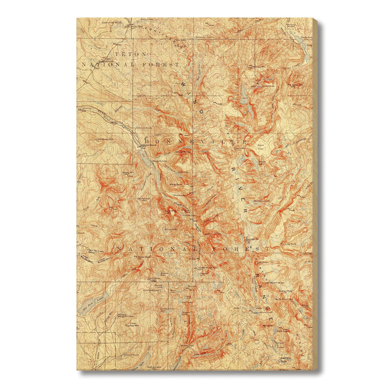 Wind River Range, Wyoming Map from 1909 DaydreamHQ Grand Wood Wall Art 24x36
