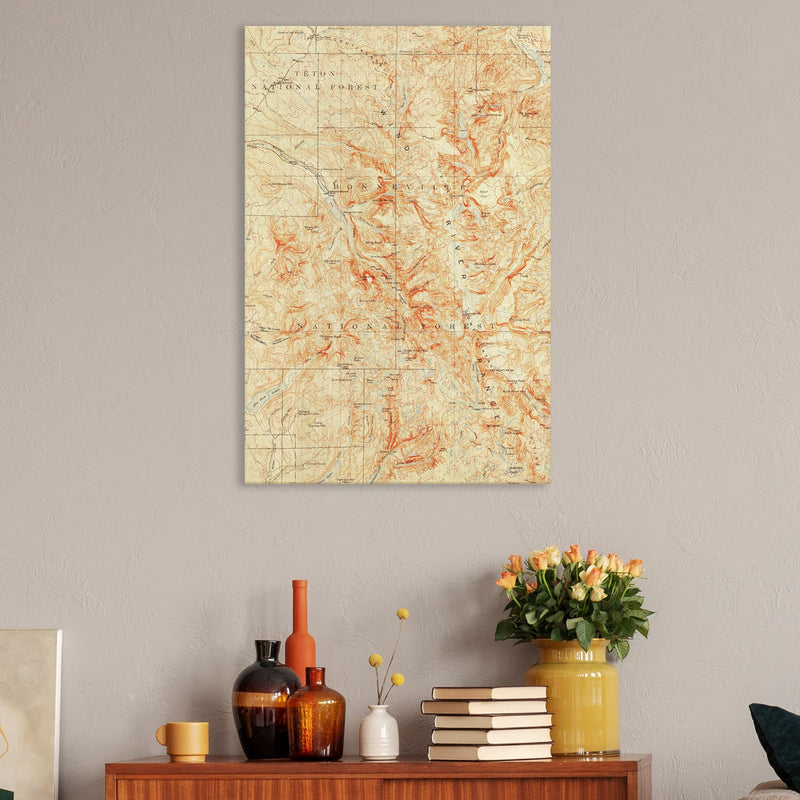 Wind River Range, Wyoming Map from 1909 DaydreamHQ Grand Wood Wall Art 24x36