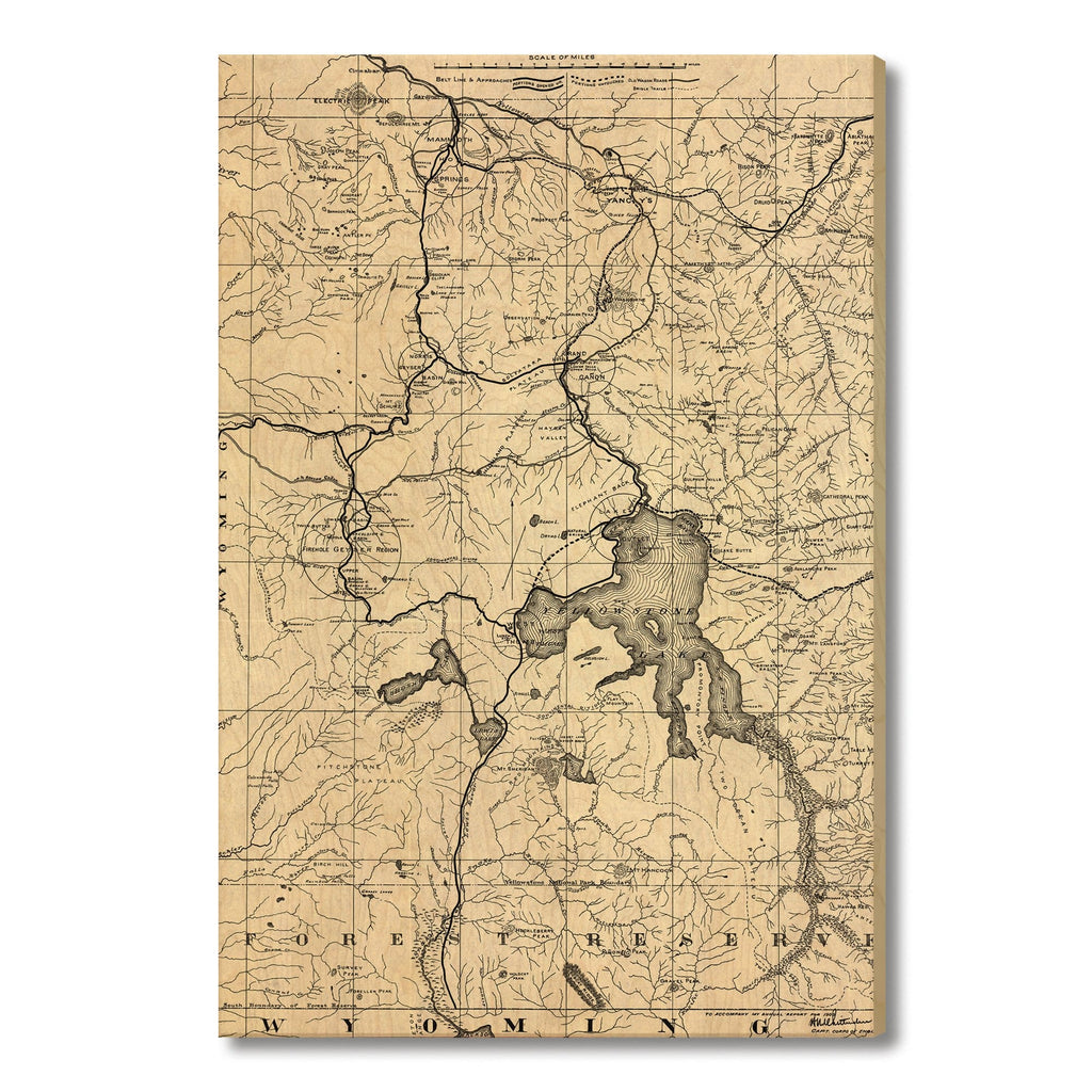 Yellowstone National Park Map from 1900 DaydreamHQ Grand Wood Wall Art 32x48